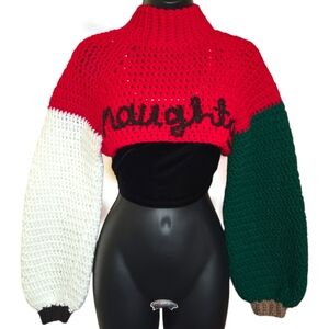 Christmas Color "Naughty" Crop Sweater, Loose Fit, Multi-size, HandmadeByMe, OBO
